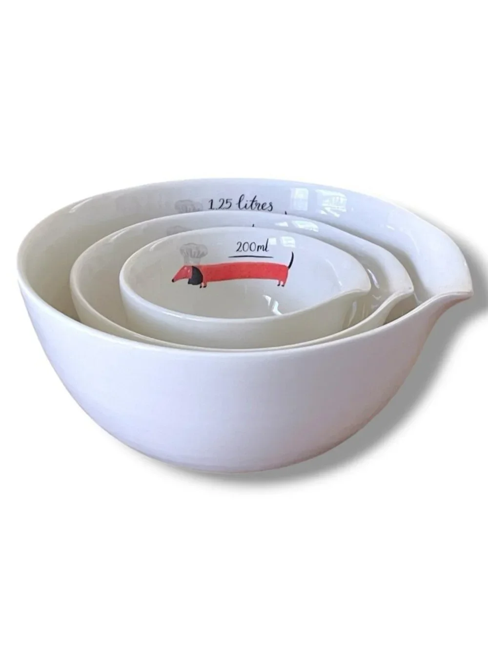 Fenella Smith Set of 3 Mixing Nesting Bowls Dachshund Chef Dog Lover Ceramic